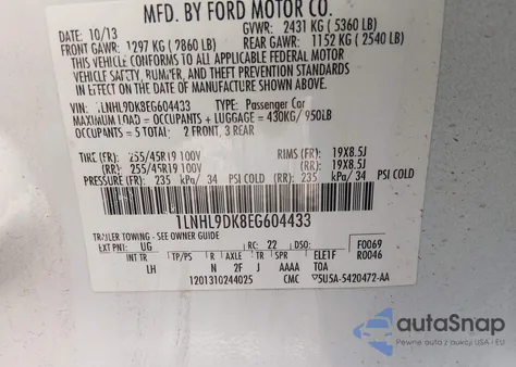 2014 Lincoln Mks from USA, damaged, VIN 1LNHL9DK8EG604433